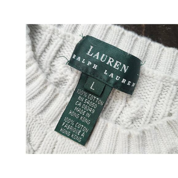 Vintage Ralph Lauren Crest Large Hand Knit Chunky Cable Sweater White - Picture 3 of 7